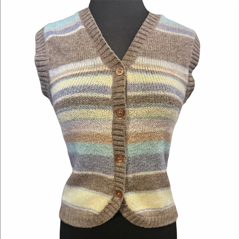 Vtg Striped Light Academia Preppy Coastal Grandma Sweater Vest Womans Size XS